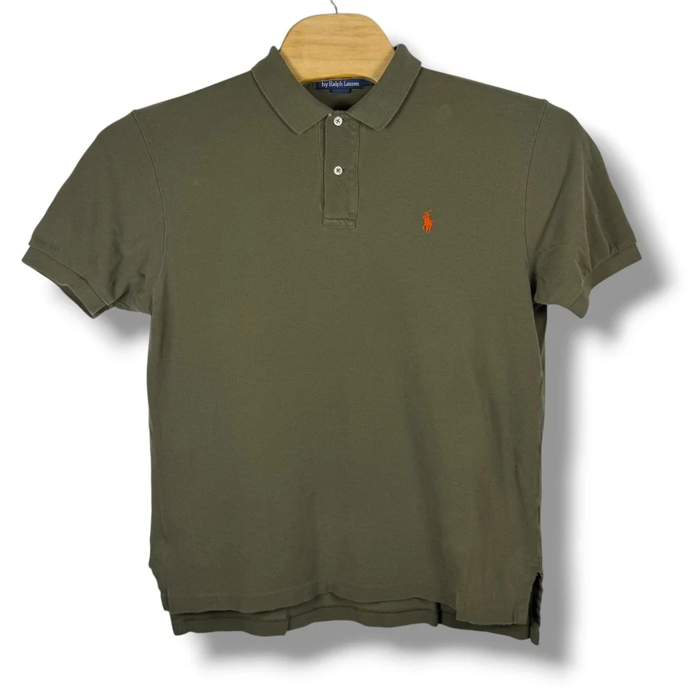 Polo Ralph Lauren Polo Shirt Mens L Olive Green Classic Pique Cotton Pony Prep